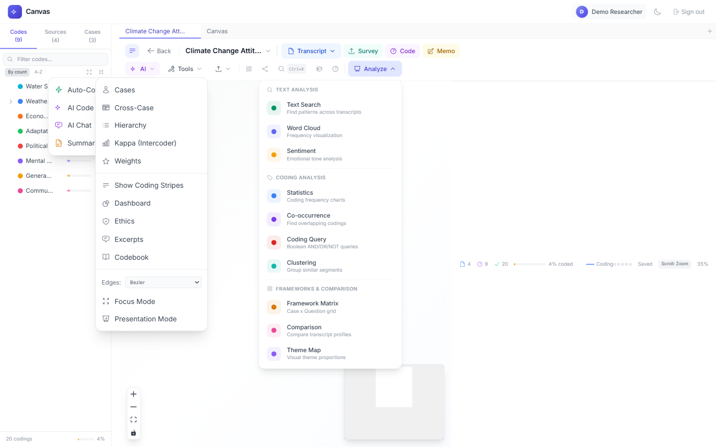 Analysis tools menu